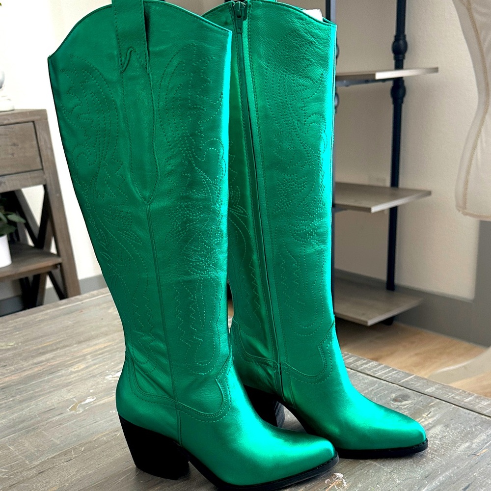 GB metallic Emerald Green western tall Boots